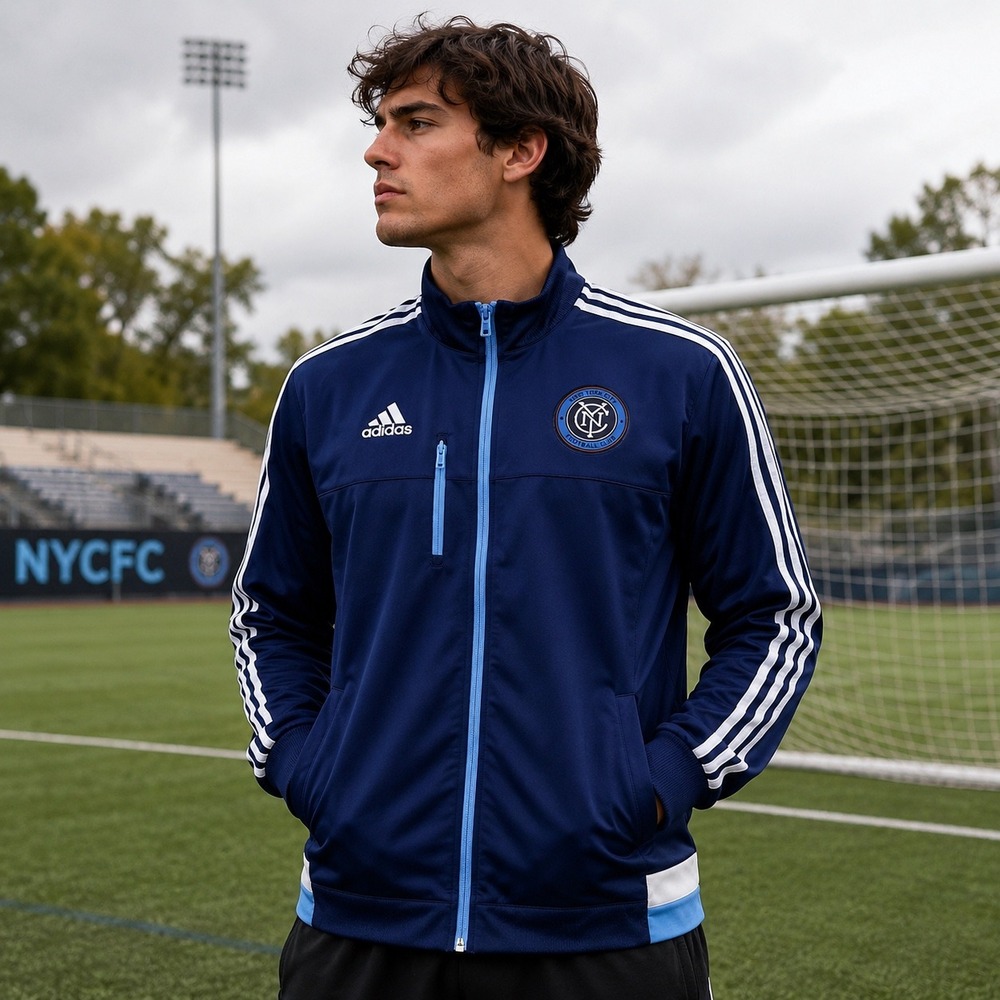 Adidas New York City FC Track Jacket Mens Large Navy Blue MLS Soccer NYCFC Zip